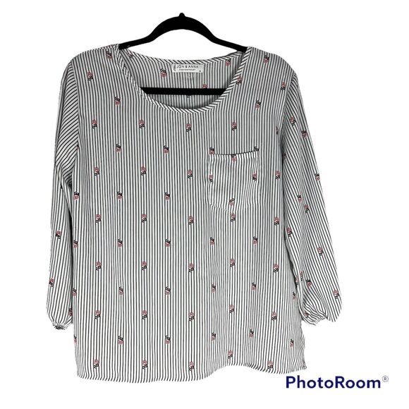 Jon & Anna Contemporary Size M Floral Striped Print Top Buttons Down Back - Picture 1 of 3
